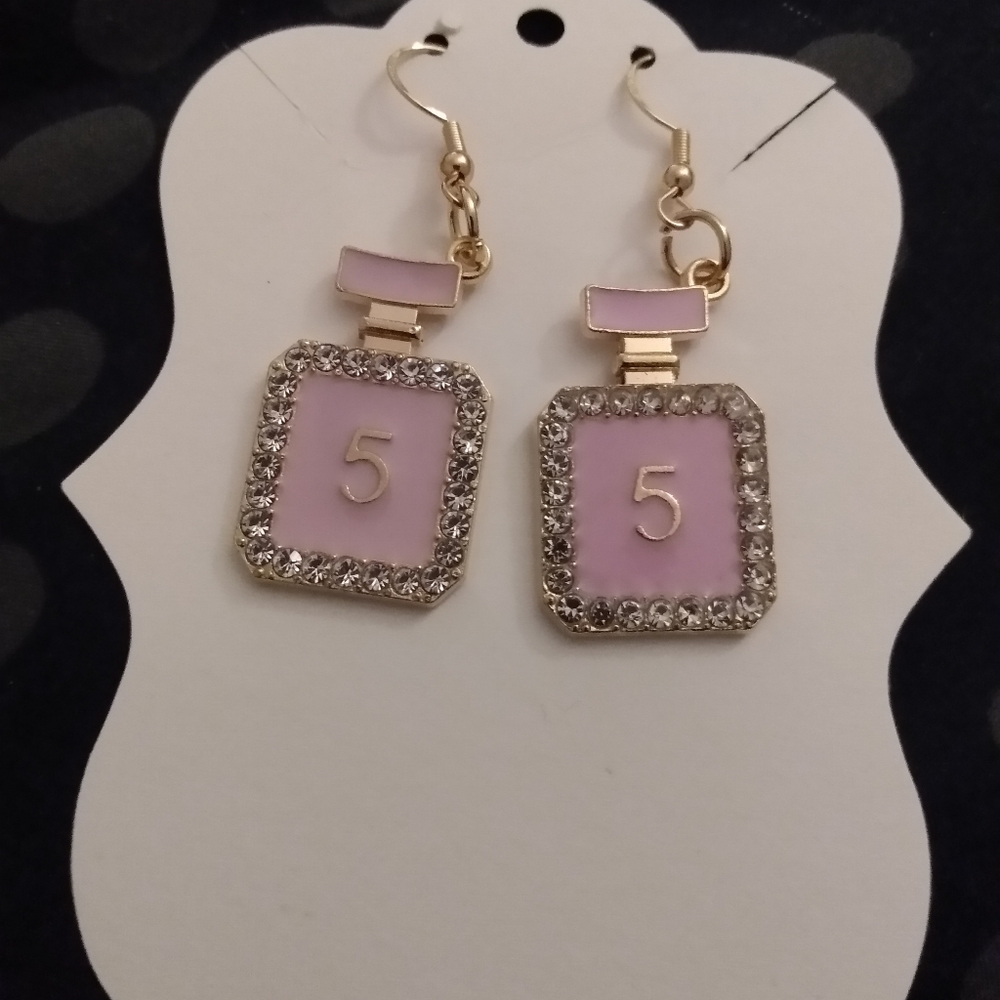 Pink/gold charm earrings